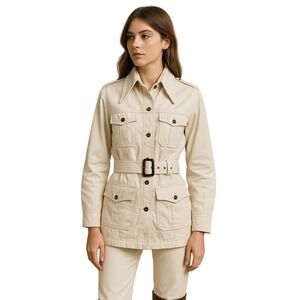 FOX RUN VINTAGE 1970s Safari Utility‎ Jacket Belted Cotton Twill Pointed Collar